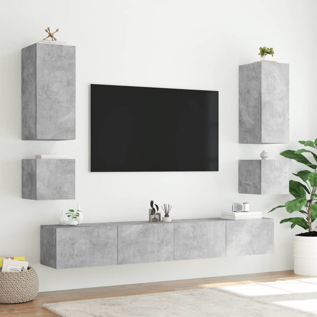 Wall-mounted TV Cabinets with LED, 2 pcs., Concrete, 40.5x35x40cm