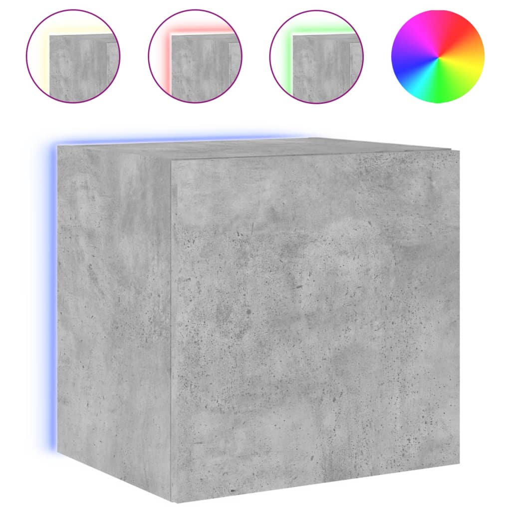Wall-mounted TV Cabinets with LED, 2 pcs., Concrete, 40.5x35x40cm