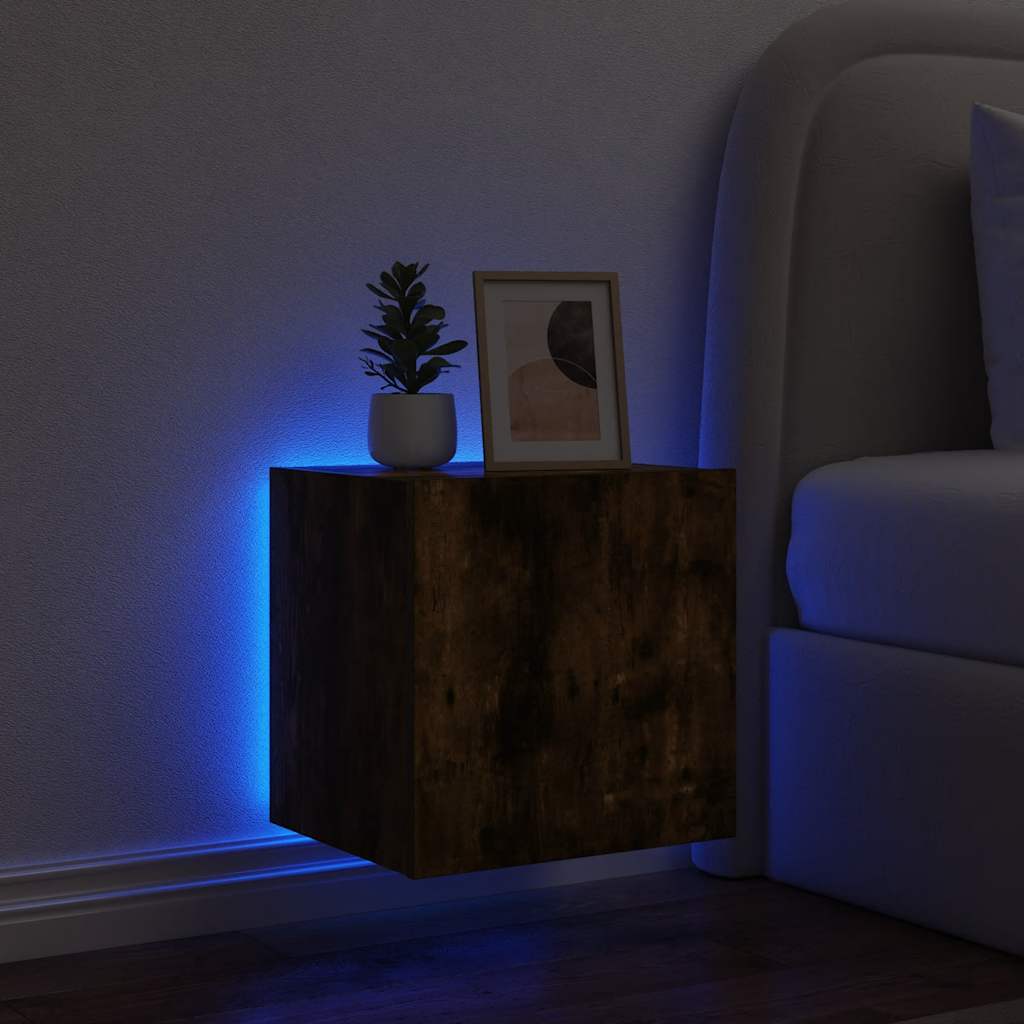 Sienas TV skapītis ar LED apgaismojumu, dūmu stikla krāsā, 40,5x35x40cm