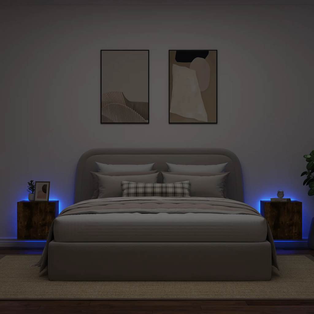 Sieninės TV spintelės su LED, 2vnt., dūminės, 40,5x35x40cm