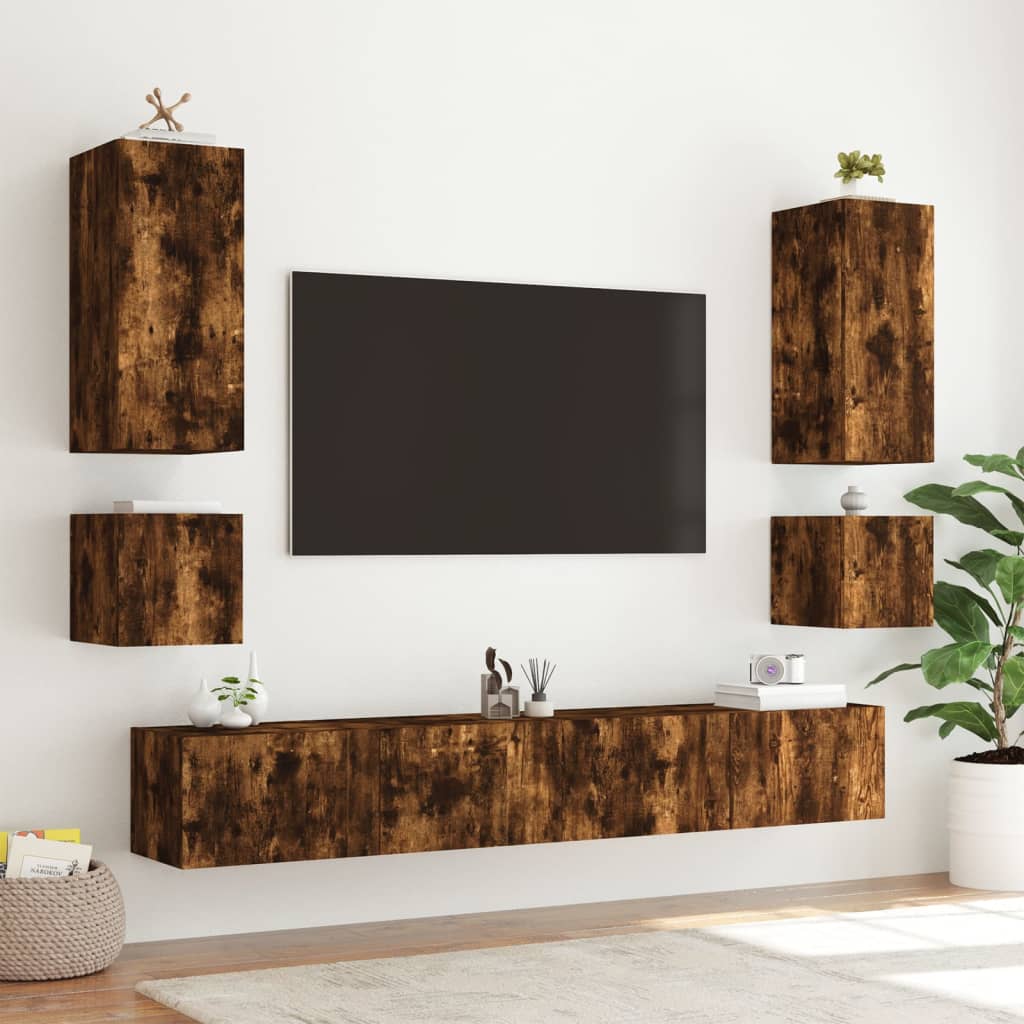 Wall TV Cabinets with LED, 2 pcs, Smoked Oak, 40.5x35x40cm