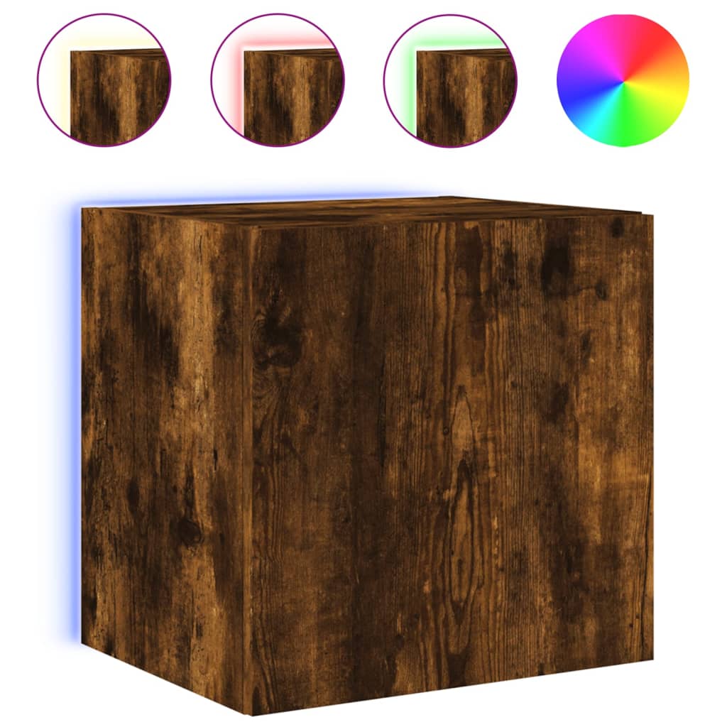 Wall TV Cabinets with LED, 2 pcs, Smoked Oak, 40.5x35x40cm