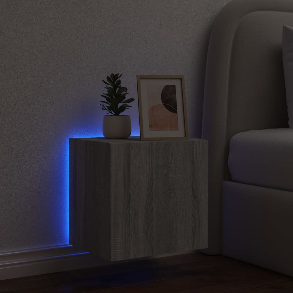 Sieninė TV spintelė su LED lemputėmis, pilka, 40,5x35x40cm