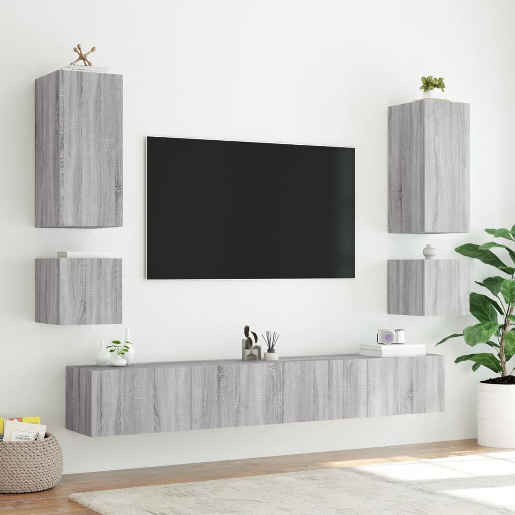 Sienas TV skapīši ar LED, 2 gab., pelēki, 40,5x35x40 cm
