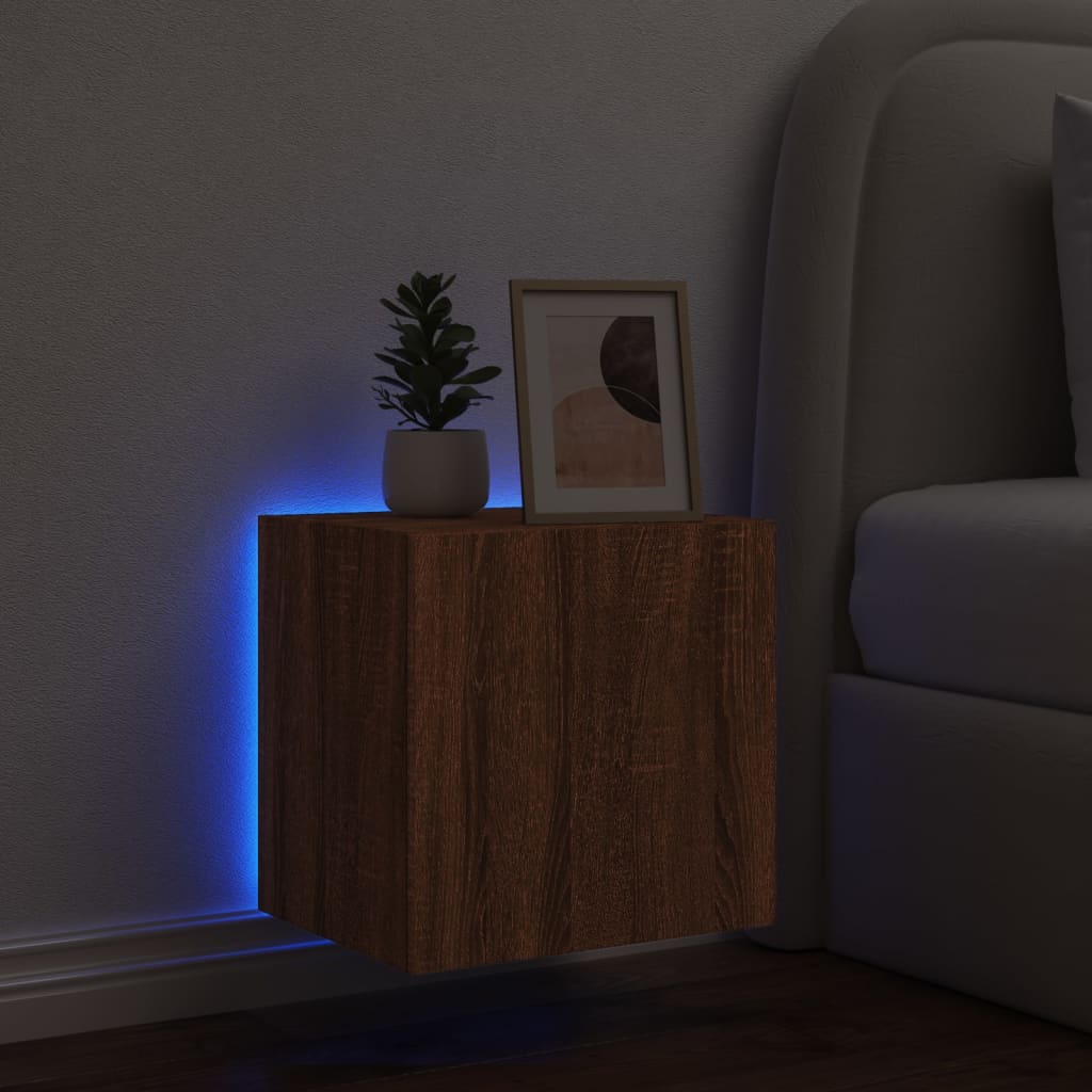Sieninė TV spintelė su LED lemputėmis, ruda, 40,5x35x40cm