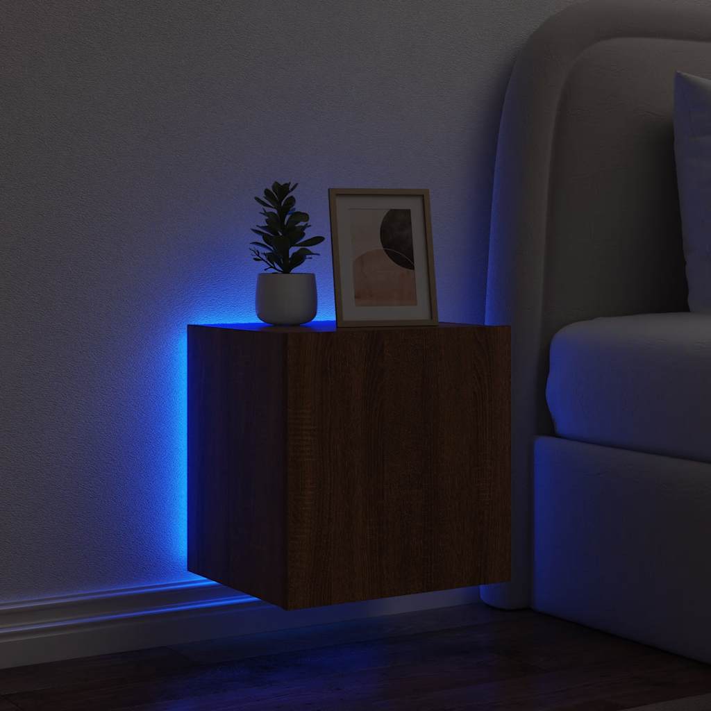 Sieninė TV spintelė su LED lemputėmis, ruda, 40,5x35x40cm