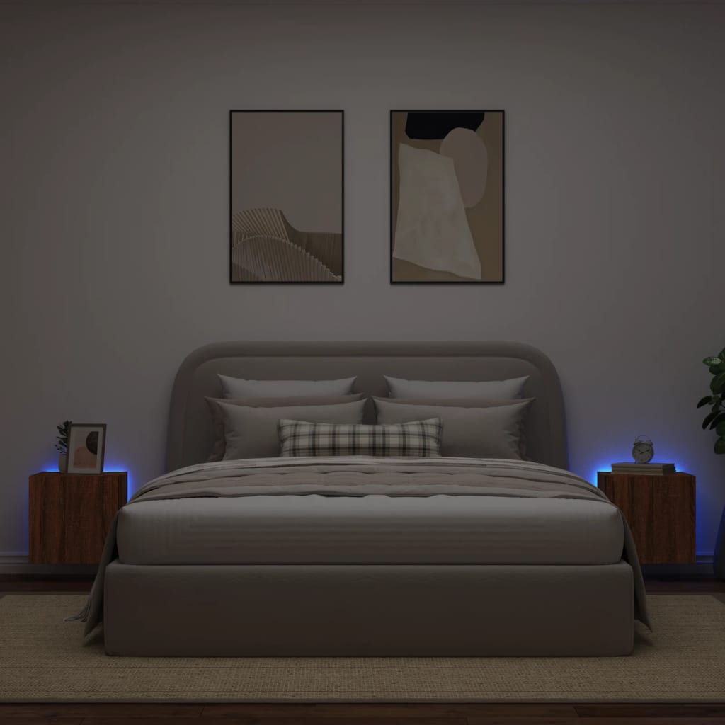 Wall-mounted TV Cabinets with LED, 2 pcs., brown, 40.5x35x40cm