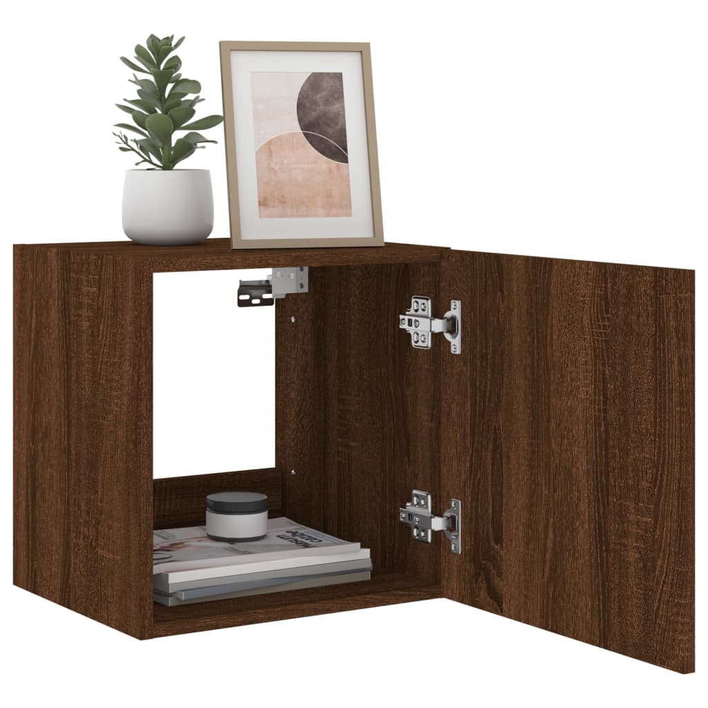 Wall-mounted TV Cabinets with LED, 2 pcs., brown, 40.5x35x40cm