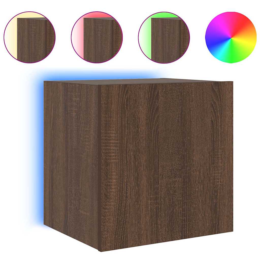 Sieninės TV spintelės su LED, 2vnt., rudos, 40,5x35x40cm