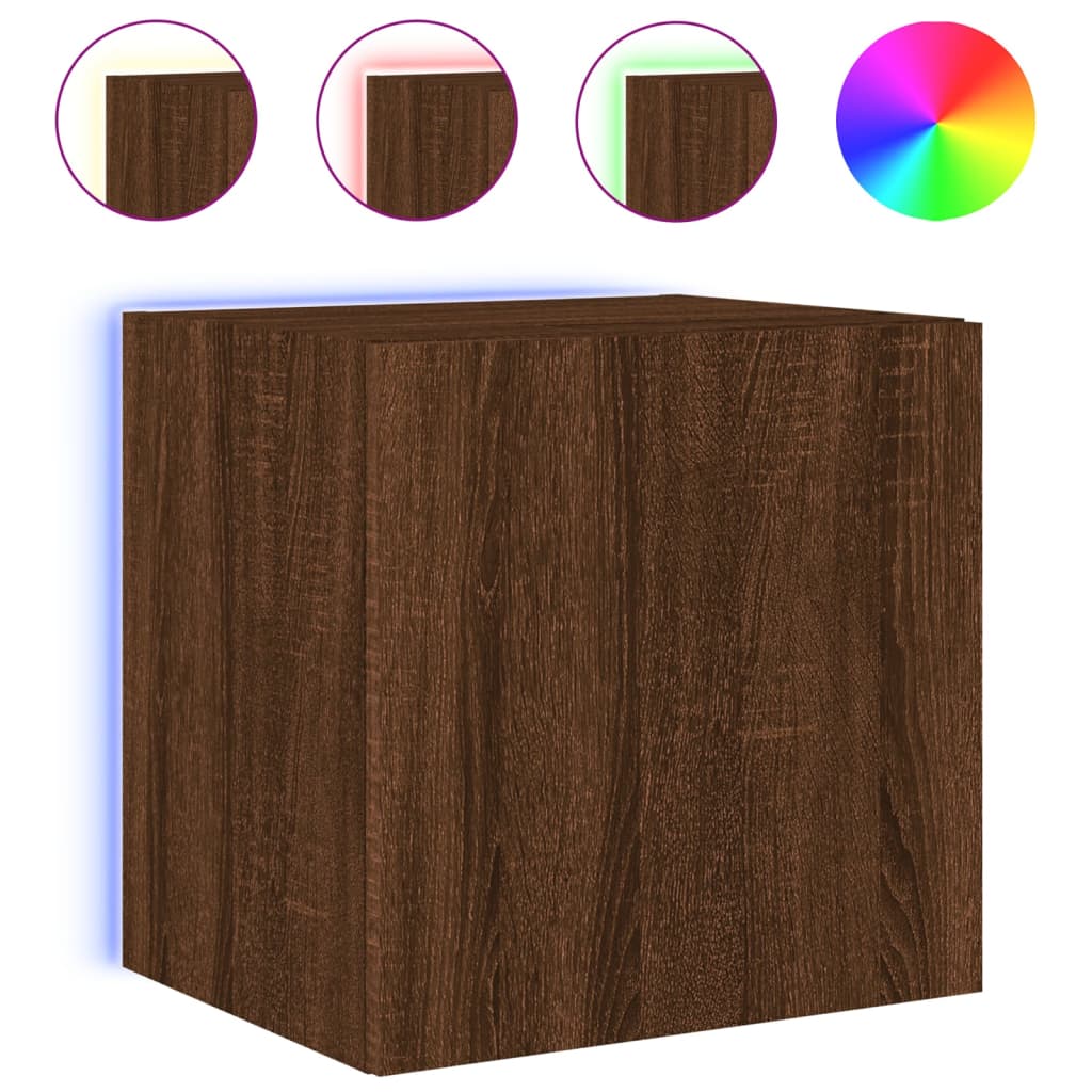 Wall-mounted TV Cabinets with LED, 2 pcs., brown, 40.5x35x40cm