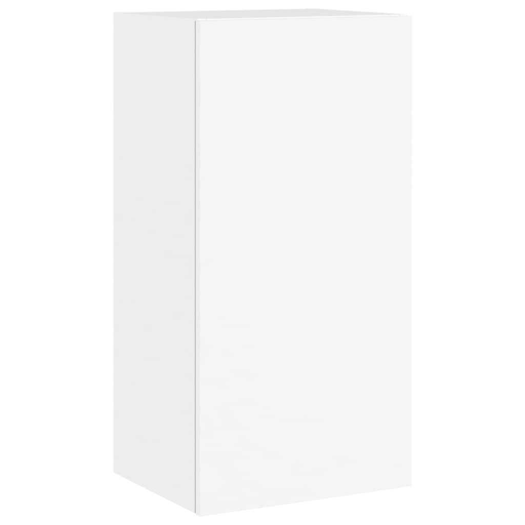 Pie sienas stiprināms TV skapītis ar LED apgaismojumu, balts, 40,5x35x80cm
