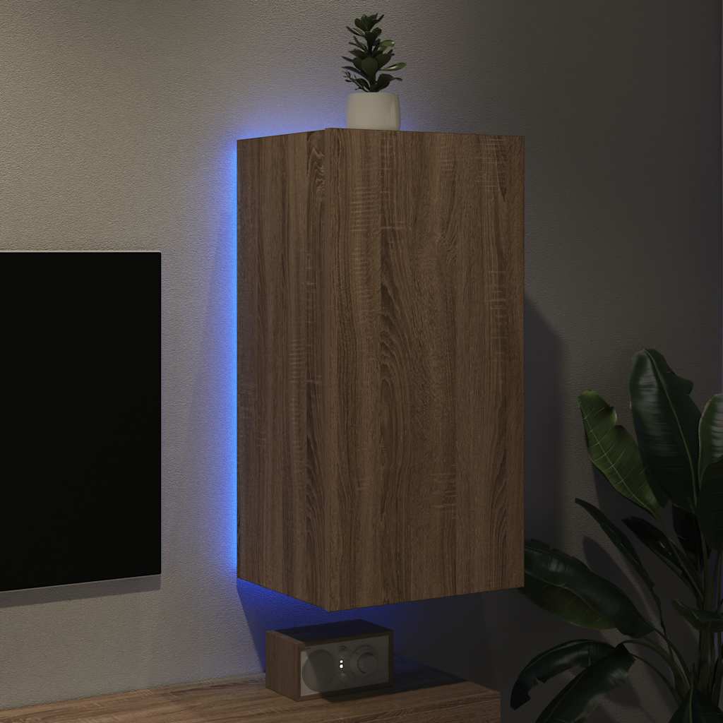 Sieninė TV spintelė su LED lemputėmis, ąžuolo, 40,5x35x80cm