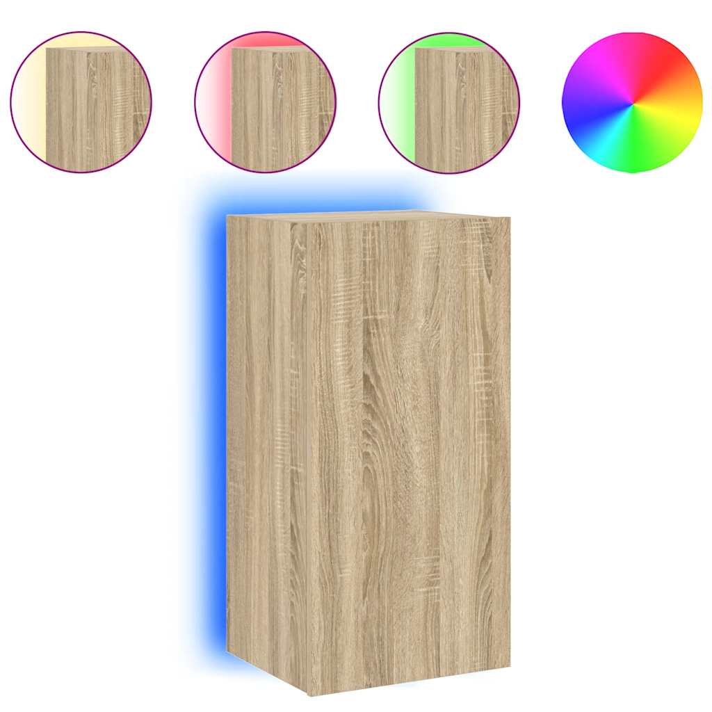 Sieninė TV spintelė su LED lemputėmis, ąžuolo, 40,5x35x80cm