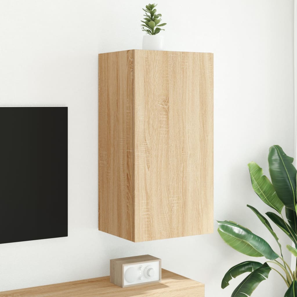 Sieninė TV spintelė su LED lemputėmis, ąžuolo, 40,5x35x80cm