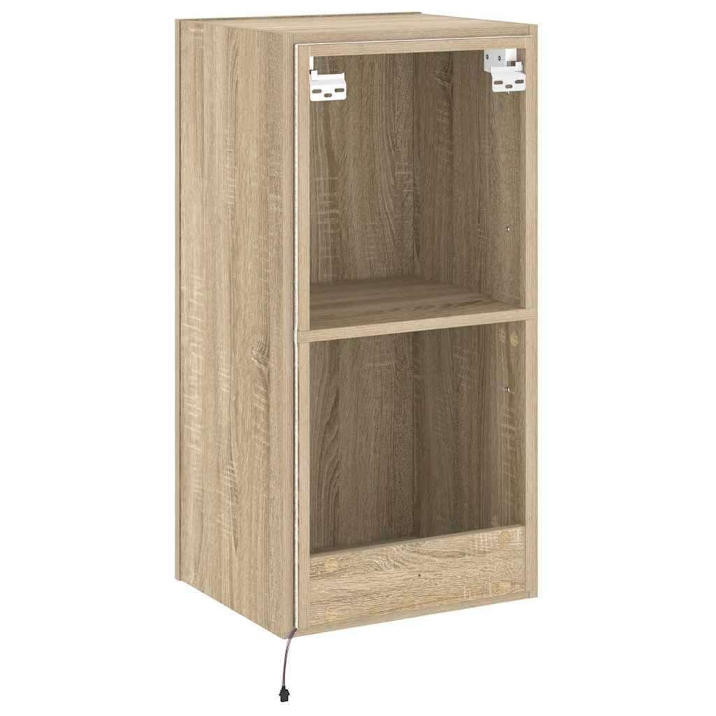 Wall-mounted TV Cabinet with LED Lights, Oak, 40.5x35x80cm