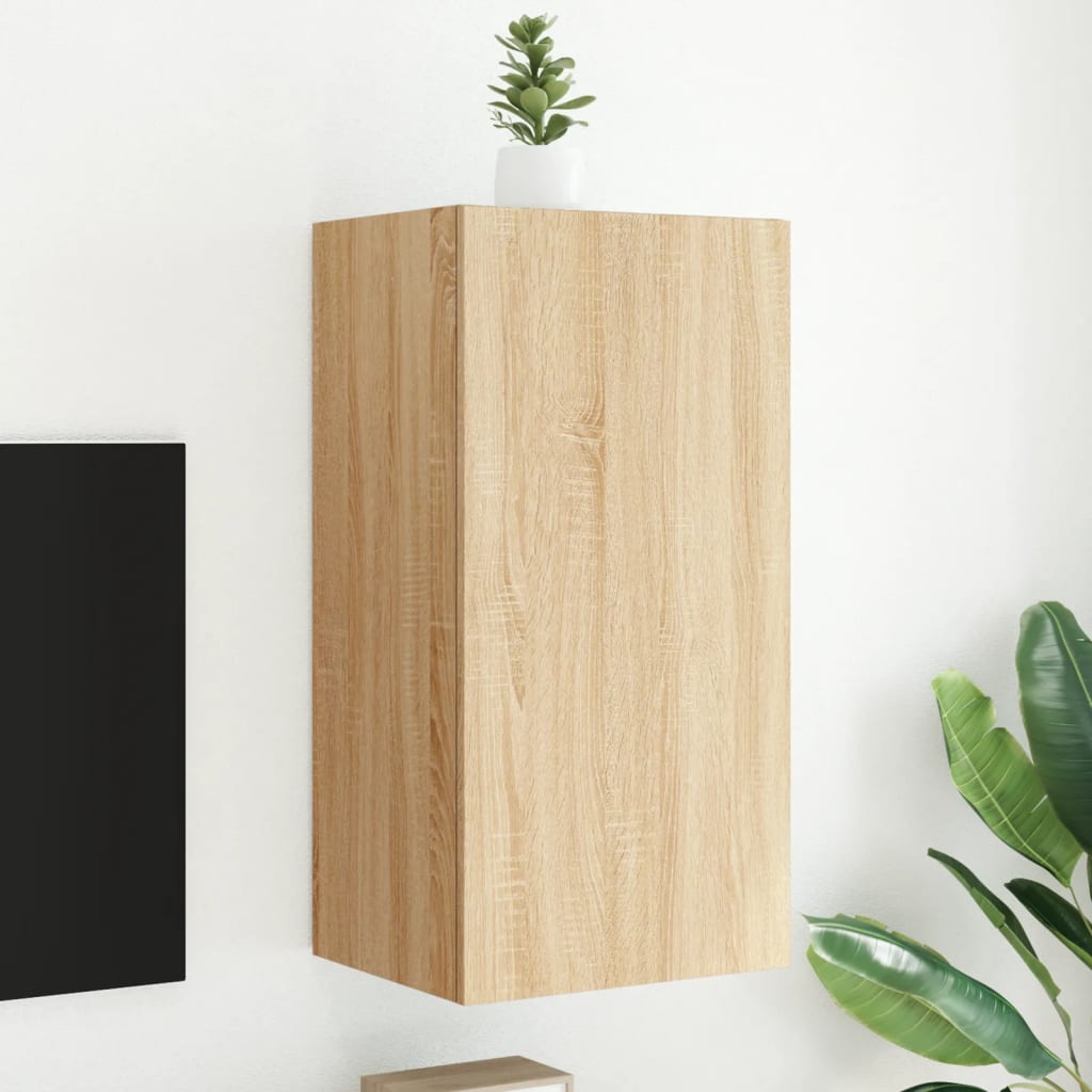 Sieninė TV spintelė su LED lemputėmis, ąžuolo, 40,5x35x80cm