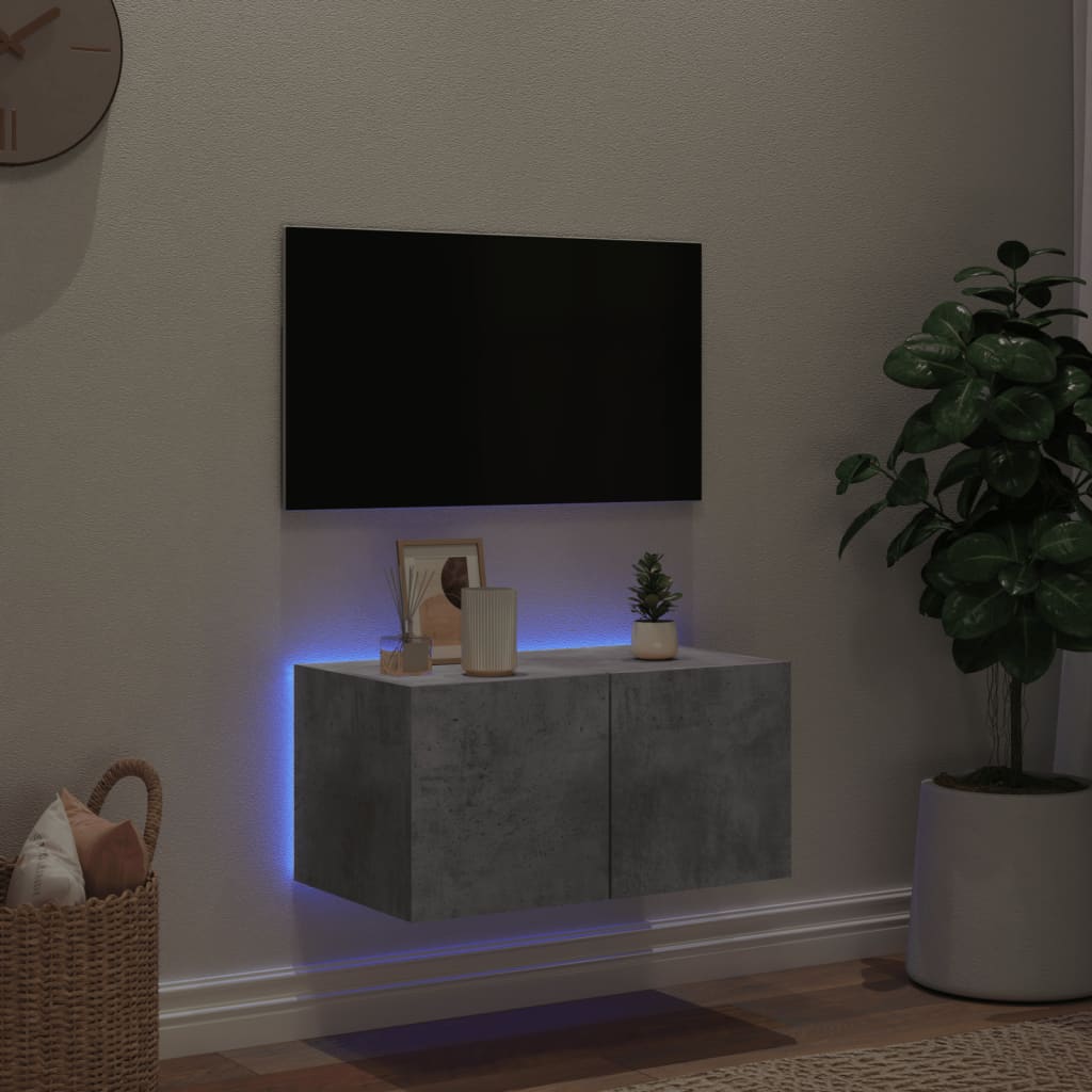 Wall-mounted TV Cabinet with LED Lights, Concrete Grey, 60x35x31 cm