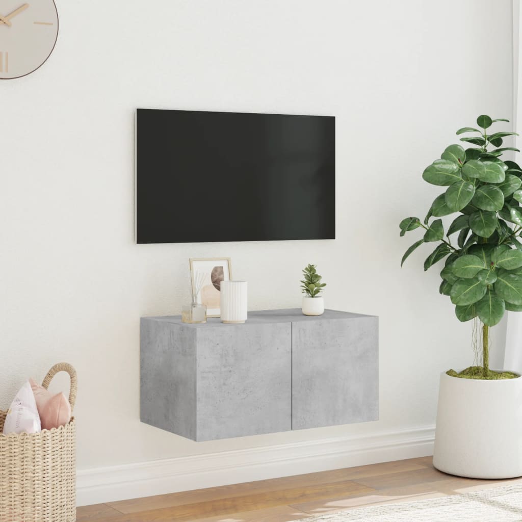 Wall-mounted TV Cabinet with LED Lights, Concrete Grey, 60x35x31 cm
