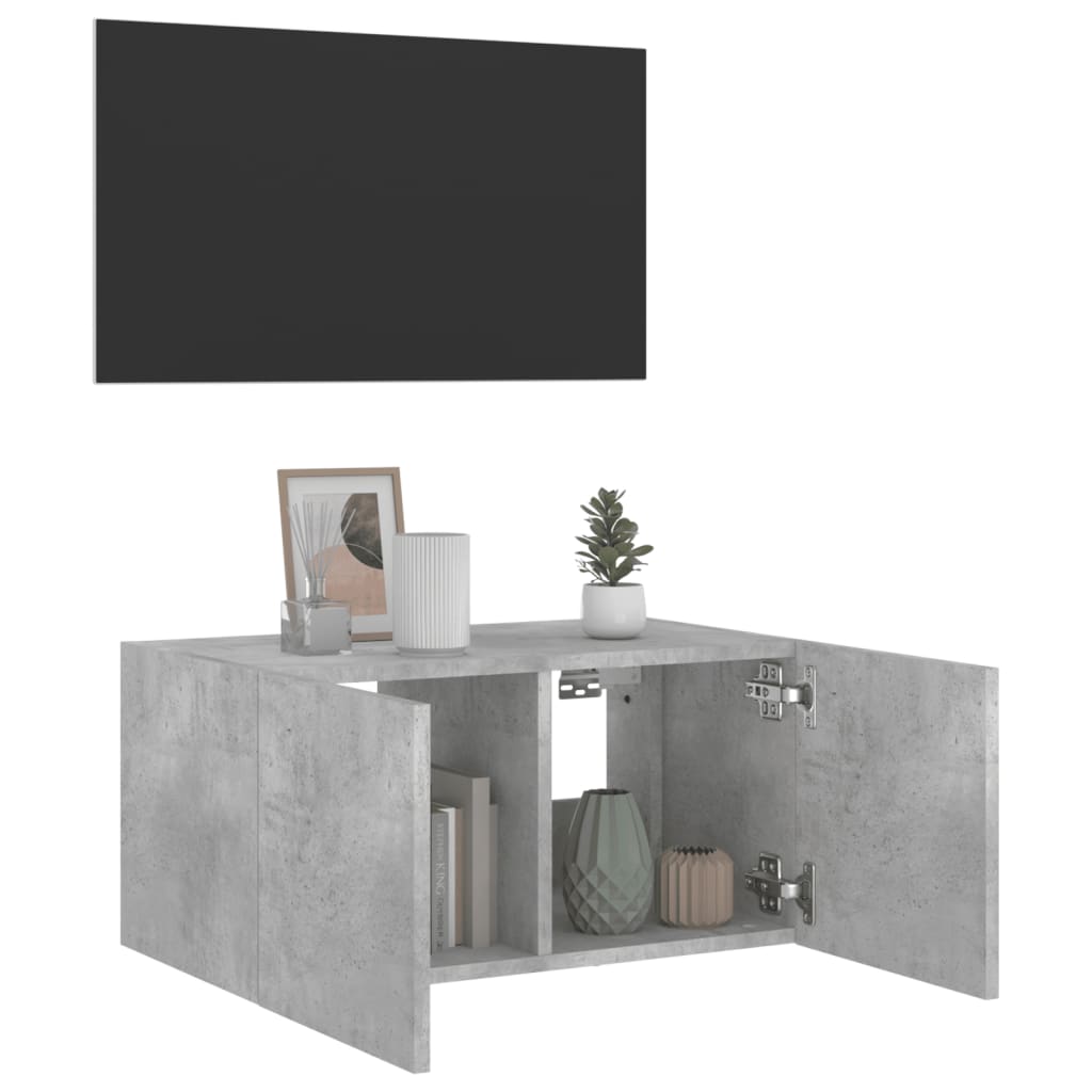 Wall-mounted TV Cabinet with LED Lights, Concrete Grey, 60x35x31 cm