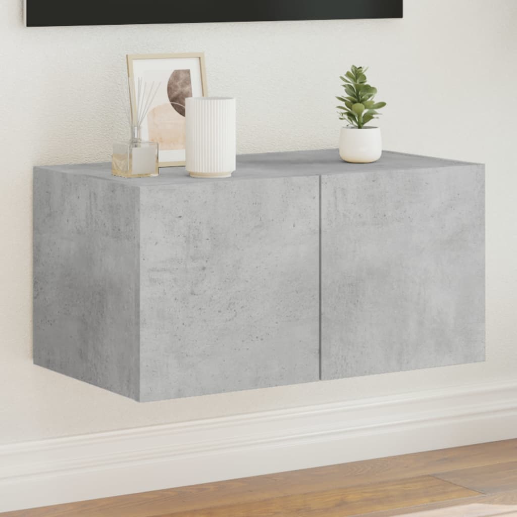 Wall-mounted TV Cabinet with LED Lights, Concrete Grey, 60x35x31 cm
