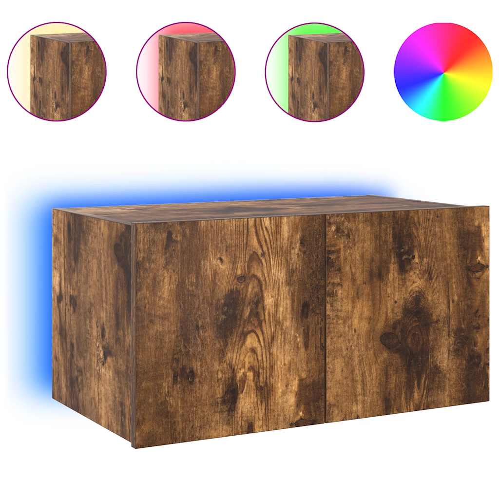 Sieninė TV spintelė su LED lemputėmis, dūminė, 60x35x31cm