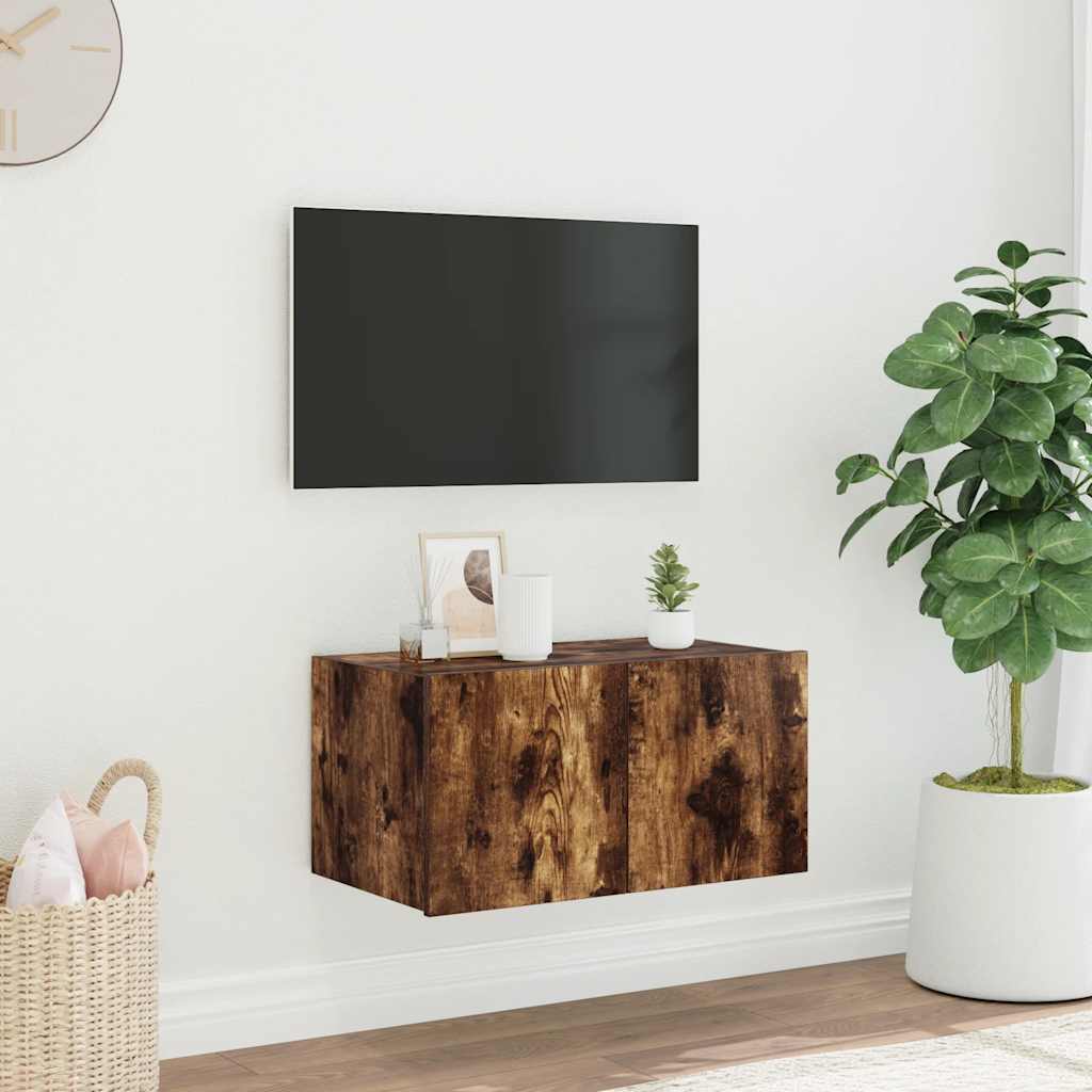 Sieninė TV spintelė su LED lemputėmis, dūminė, 60x35x31cm
