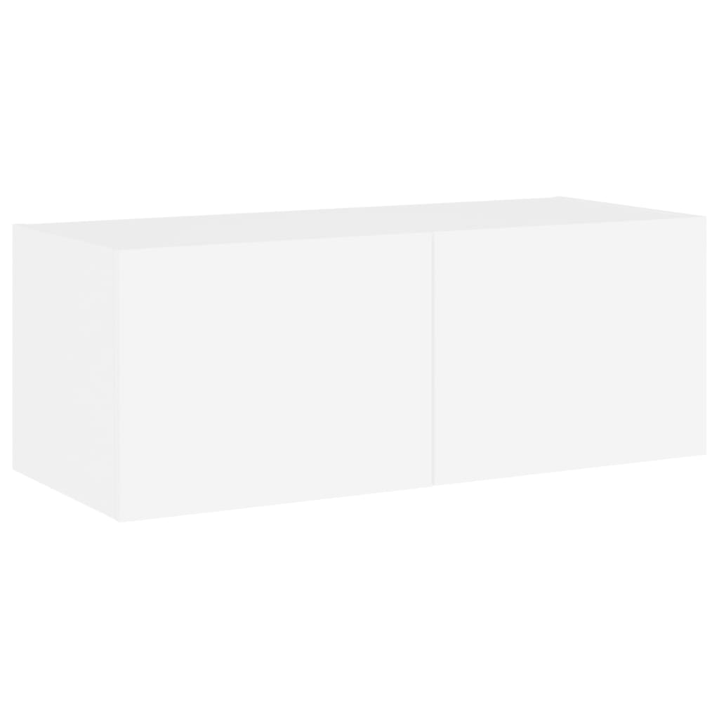 Sieninė TV spintelė su LED lemputėmis, balta, 80x35x31cm