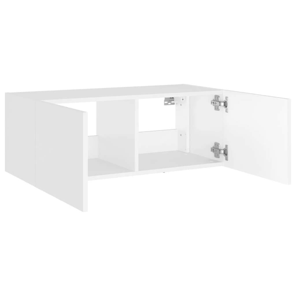 Sieninė TV spintelė su LED lemputėmis, balta, 80x35x31cm
