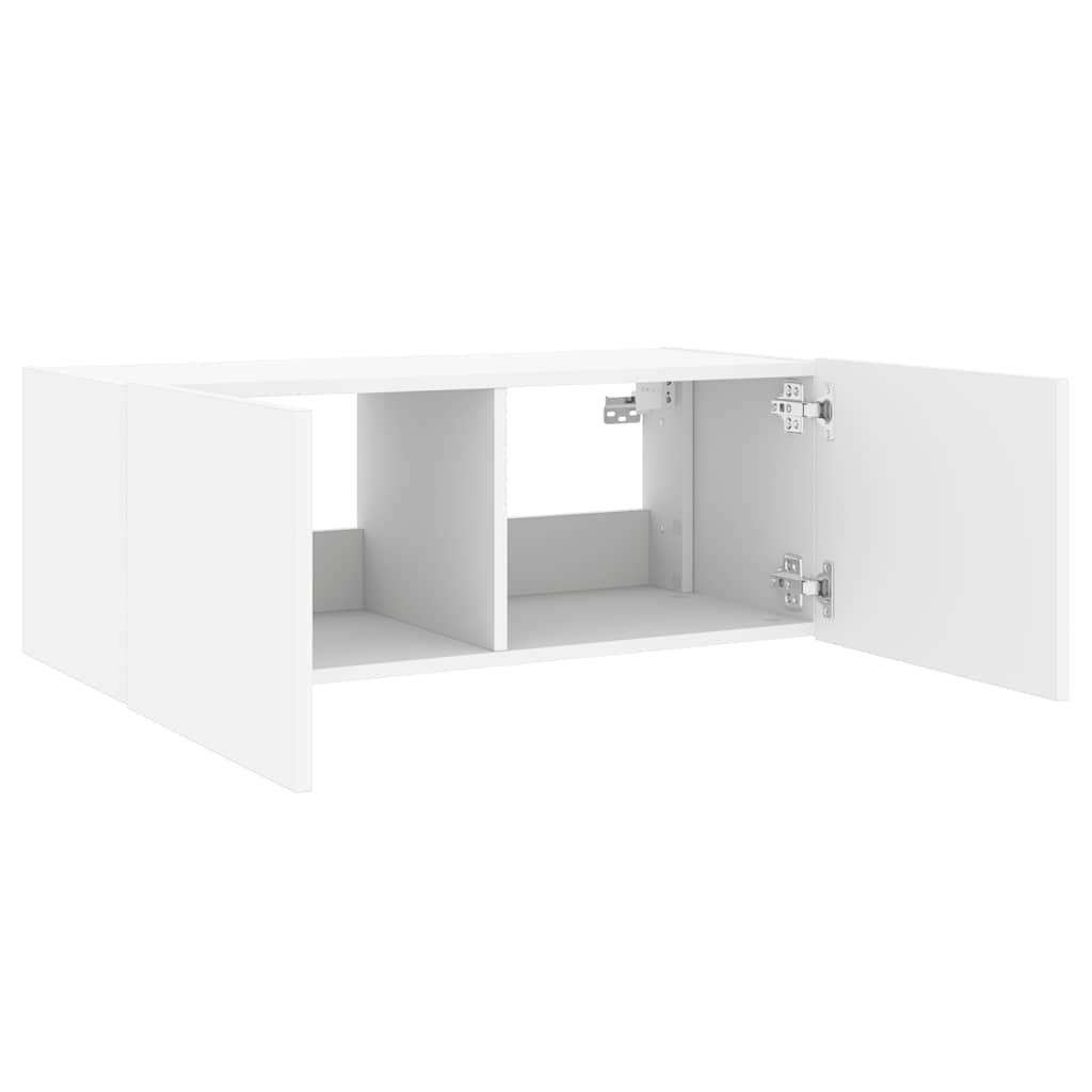Pie sienas stiprināms TV skapītis ar LED gaismām, balts, 80x35x31 cm