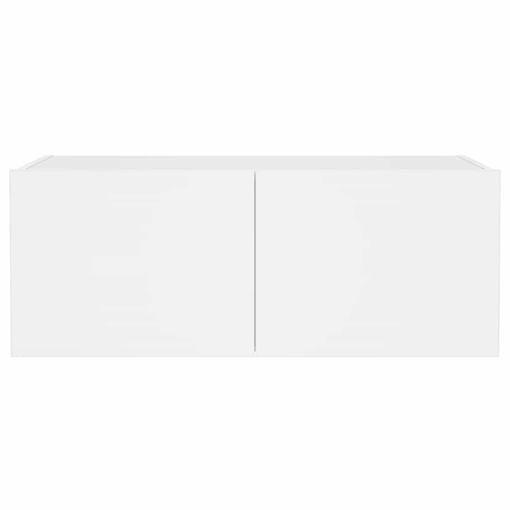 Pie sienas stiprināms TV skapītis ar LED gaismām, balts, 80x35x31 cm