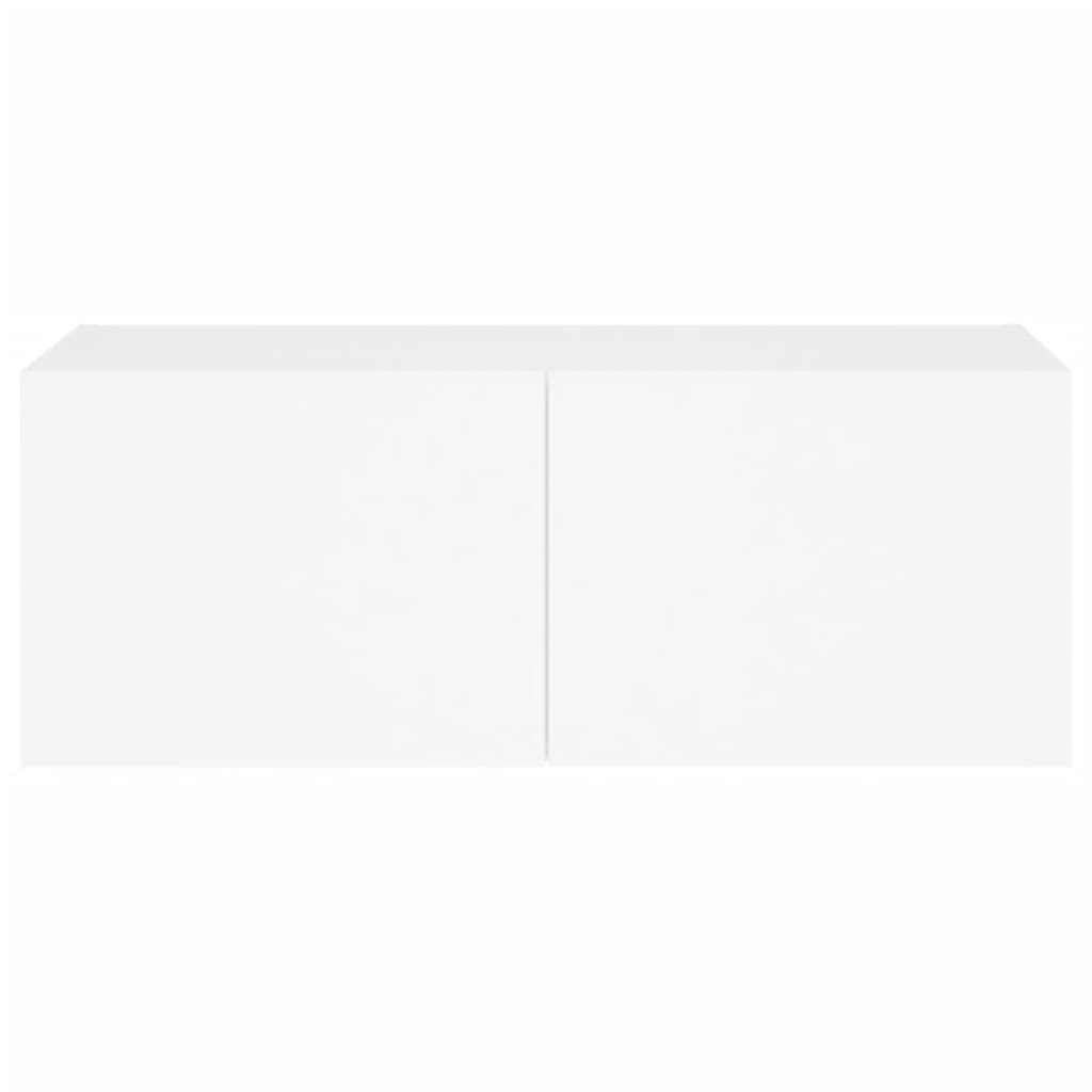 Sieninė TV spintelė su LED lemputėmis, balta, 80x35x31cm