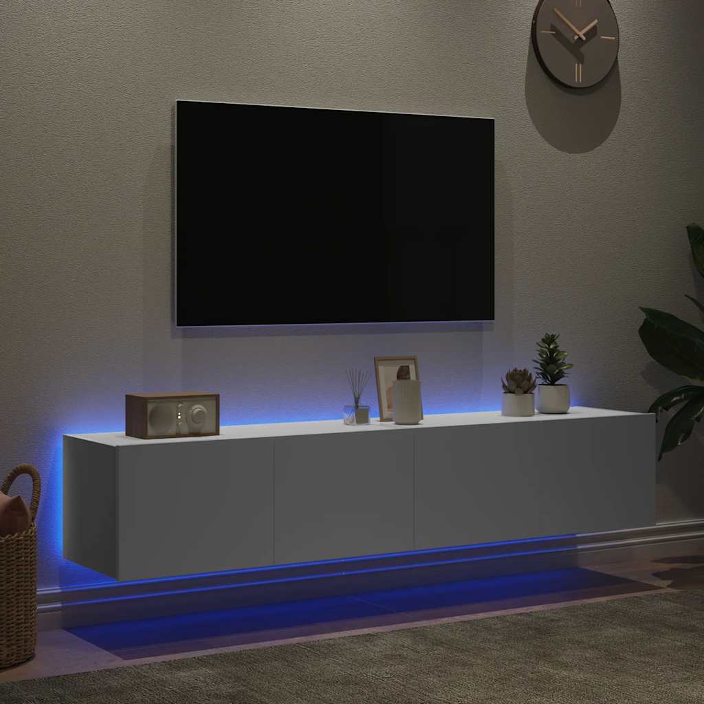 Pie sienas stiprināmi TV skapīši ar LED apgaismojumu, 2 gab., balti, 80x35x31 cm