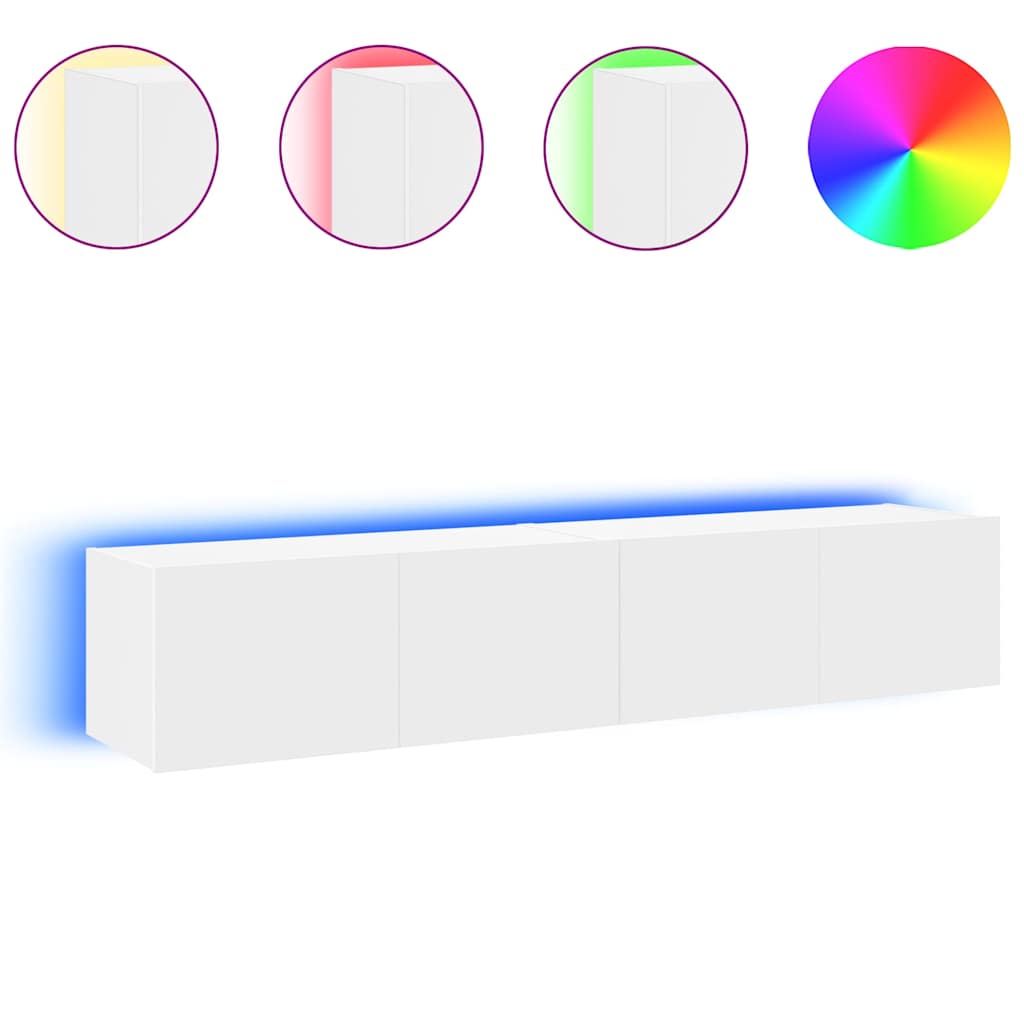 Pie sienas stiprināmi TV skapīši ar LED apgaismojumu, 2 gab., balti, 80x35x31 cm