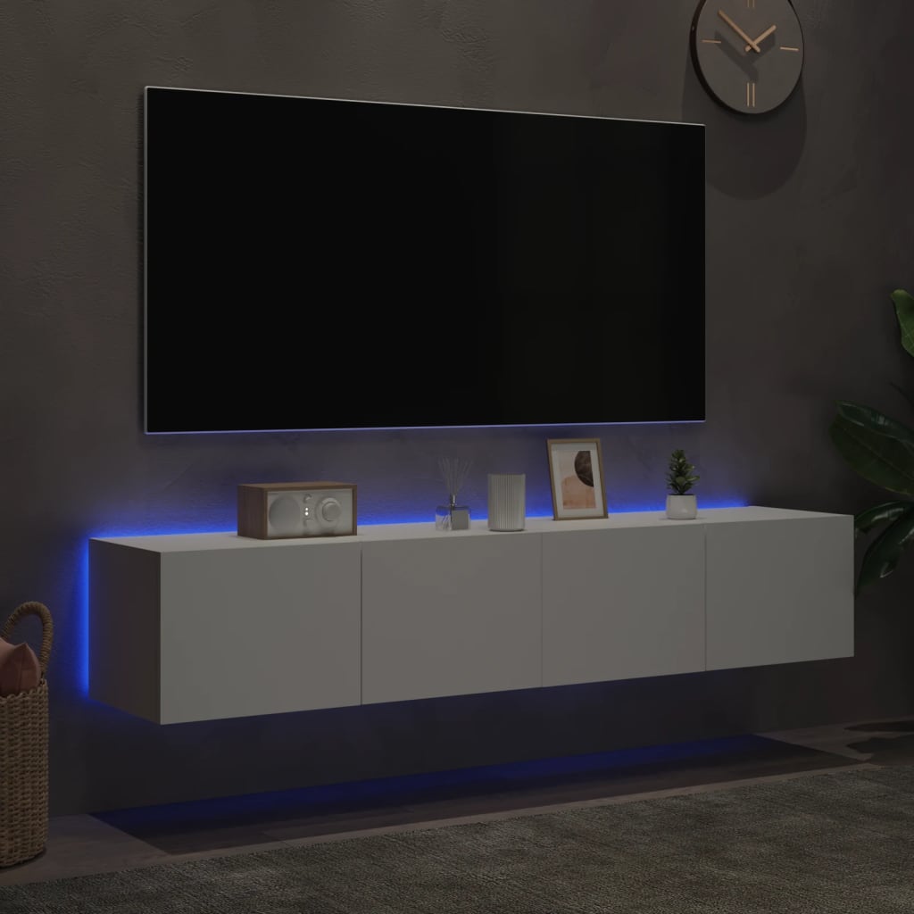 Pie sienas stiprināmi TV skapīši ar LED apgaismojumu, 2 gab., balti, 80x35x31 cm