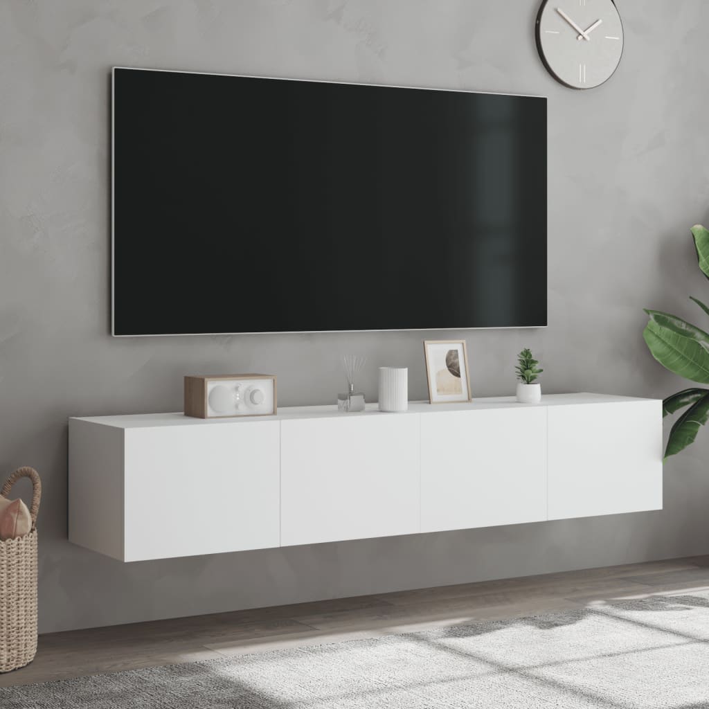 Pie sienas stiprināmi TV skapīši ar LED apgaismojumu, 2 gab., balti, 80x35x31 cm