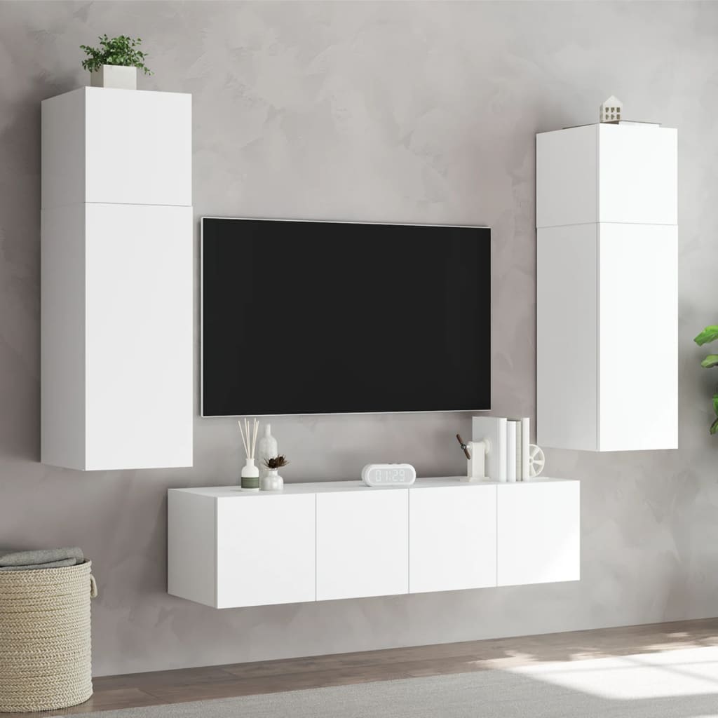 Pie sienas stiprināmi TV skapīši ar LED apgaismojumu, 2 gab., balti, 80x35x31 cm