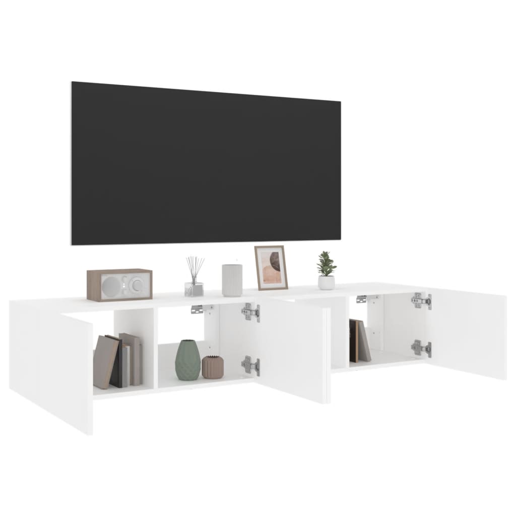 Pie sienas stiprināmi TV skapīši ar LED apgaismojumu, 2 gab., balti, 80x35x31 cm