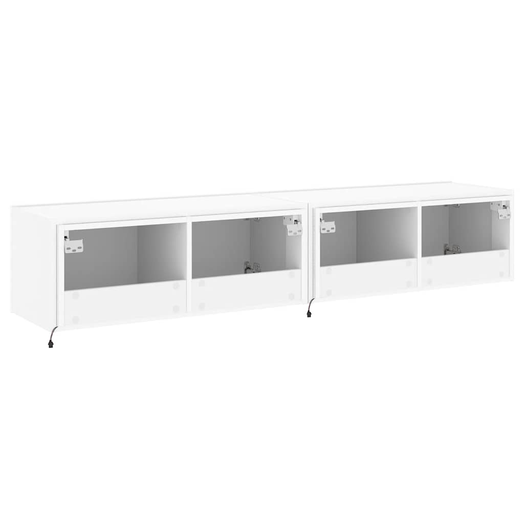 Pie sienas stiprināmi TV skapīši ar LED apgaismojumu, 2 gab., balti, 80x35x31 cm