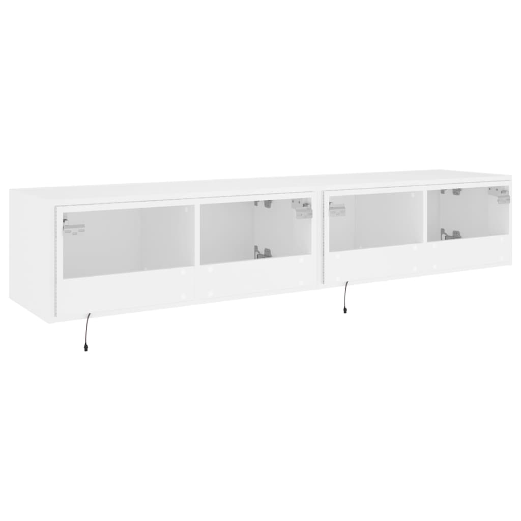 Pie sienas stiprināmi TV skapīši ar LED apgaismojumu, 2 gab., balti, 80x35x31 cm
