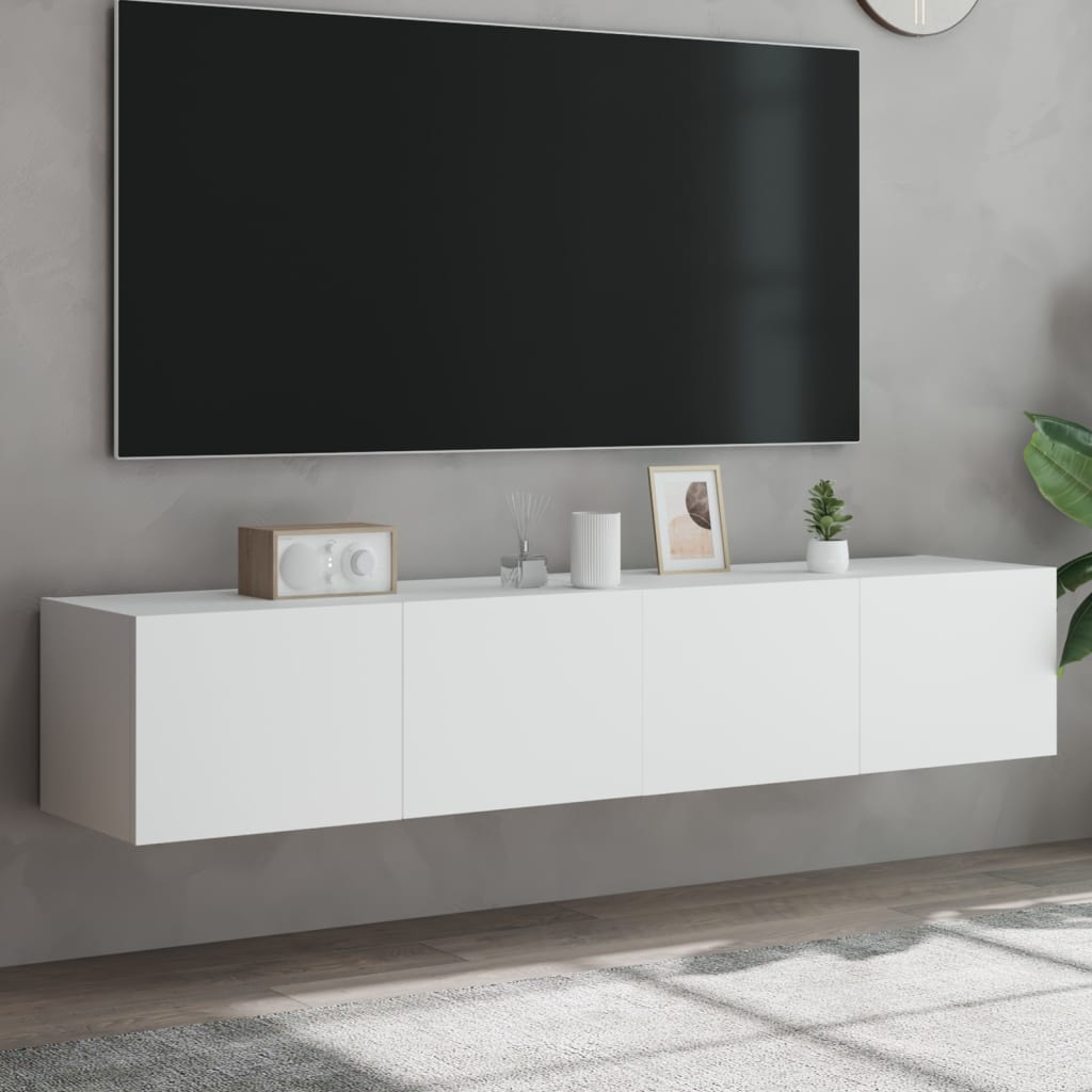 Pie sienas stiprināmi TV skapīši ar LED apgaismojumu, 2 gab., balti, 80x35x31 cm
