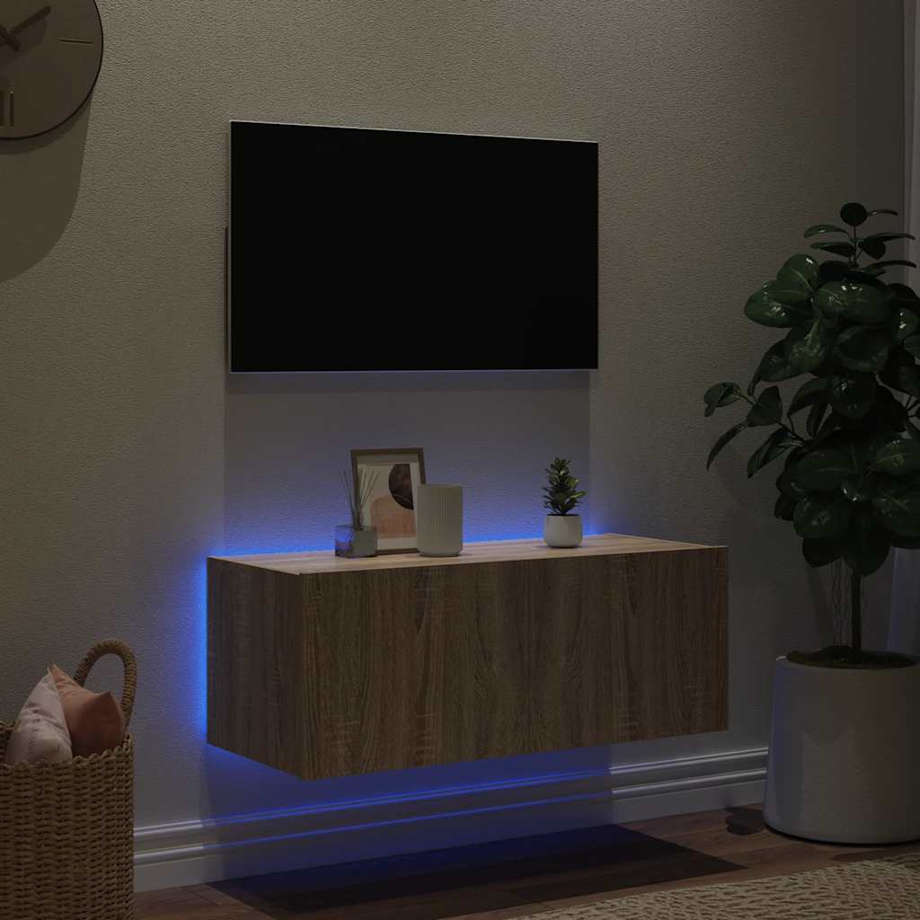 Sienas TV skapītis ar LED apgaismojumu, ozolkoka, 80x35x31 cm