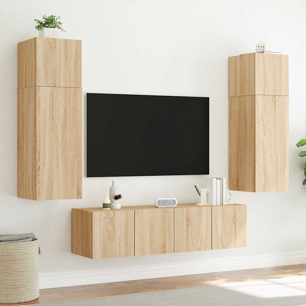 Sienas TV skapītis ar LED apgaismojumu, ozolkoka, 80x35x31 cm