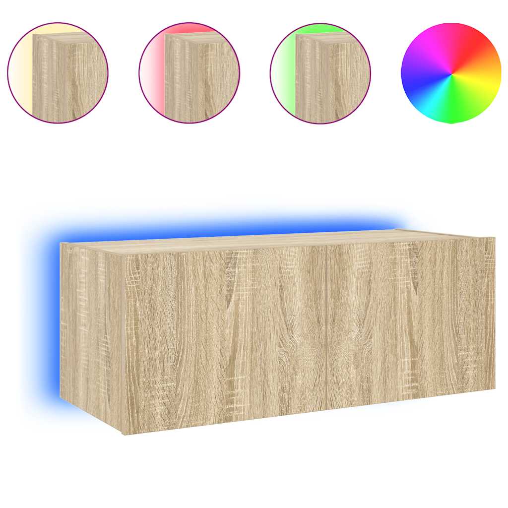 Sienas TV skapītis ar LED apgaismojumu, ozolkoka, 80x35x31 cm