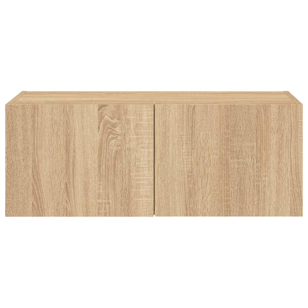 Sieninė TV spintelė su LED lemputėmis, ąžuolo, 80x35x31cm