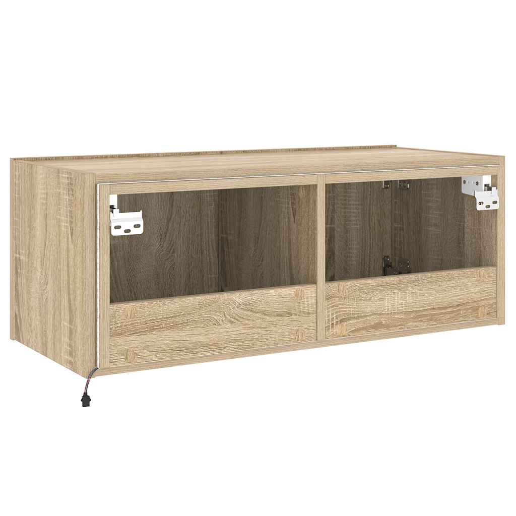Sienas TV skapītis ar LED apgaismojumu, ozolkoka, 80x35x31 cm