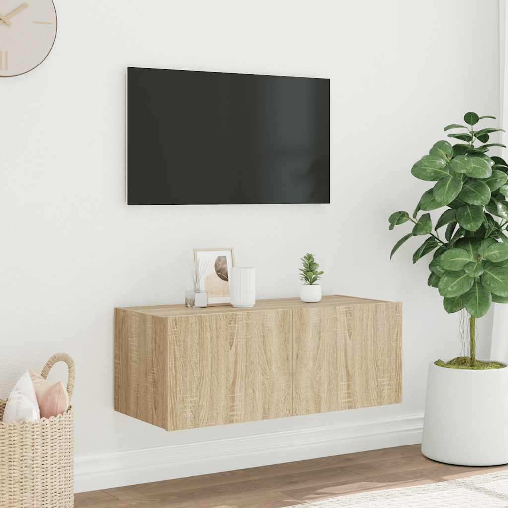 Sienas TV skapītis ar LED apgaismojumu, ozolkoka, 80x35x31 cm