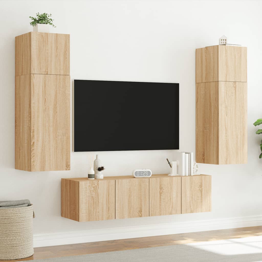 Sieninės TV spintelės su LED, 2vnt., sonoma ąžuolo, 80x35x31cm