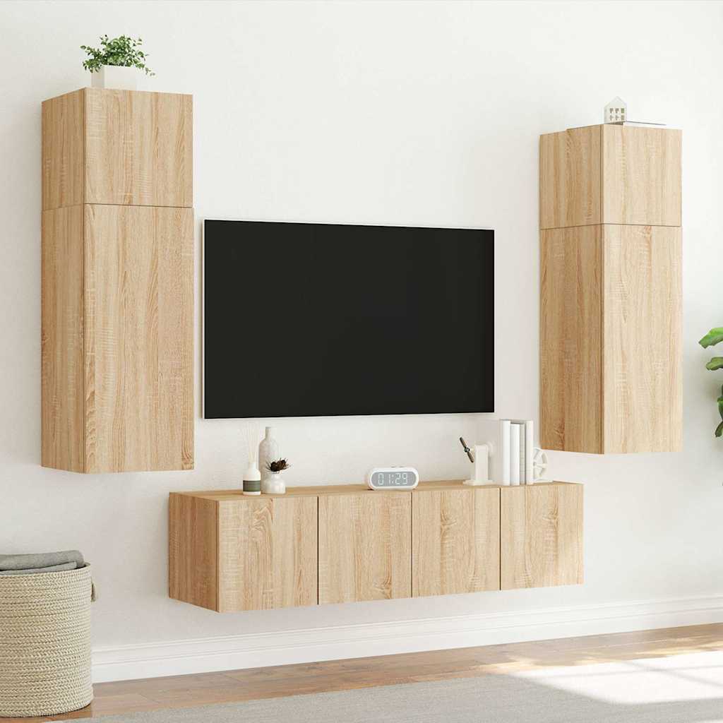 Sieninės TV spintelės su LED, 2vnt., sonoma ąžuolo, 80x35x31cm