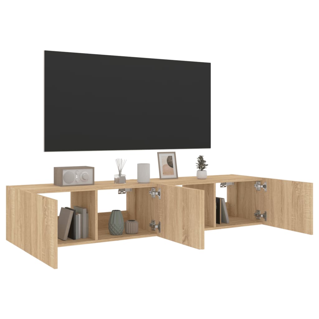 Sieninės TV spintelės su LED, 2vnt., sonoma ąžuolo, 80x35x31cm
