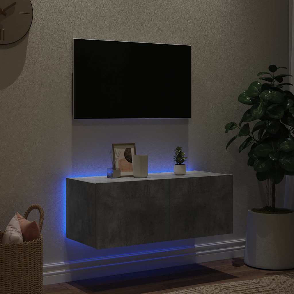 Sienas TV skapītis ar LED apgaismojumu, betona pelēks, 80x35x31 cm